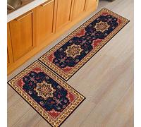 Treer Imprimé Baroque Tapis de Cuisine Antidérapant et Lavable, Classique Paillasson d'Entrée European Devant Evier Tapis de Sol Tapis pour Chambre à Coucher,Salon (40x120cm,Rose Red)