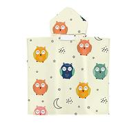 Treer Kids Hooded Towel Poncho, Children's Animal Cartoon Print Light Weight Microfiber Changing Robe hooded Boys Girls Hooded Towelling Poncho Surf Wetsuit Changing (27.6x35.4 in,Owl)