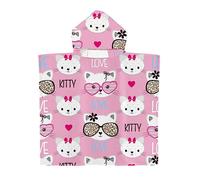 Treer Kids Hooded Towel Poncho, Children's Cartoon Cat Print Light Weight Microfiber Changing Robe hooded Boys Girls Hooded Towelling Poncho Surf Wetsuit Changing (Pink,25.6x29.5 in)