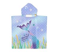 Treer Kids Hooded Towel Poncho, Children's Cartoon Mermaid Print Light Weight Microfiber Changing Robe hooded Boys Girls Hooded Towelling Poncho Surf Wetsuit Changing (23.6x23.6 in,Blue)