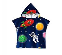 Treer Kids Hooded Towel Poncho, Children's Cartoon Space Universe Print Light Weight Microfiber Changing Robe hooded Boys Girls Hooded Towelling Poncho Surf Wetsuit Changing (dark blue 1)