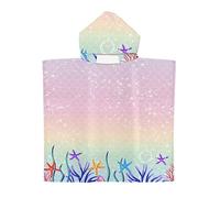 Treer Kids Hooded Towel Poncho, Children's Marine Starfish Print Light Weight Microfiber Changing Robe hooded Boys Girls Hooded Towelling Poncho Surf Wetsuit Changing (27.6x35.4 in,Pink)