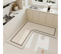 Treer Kitchen Rug Kitchen Floor Mat L-shaped Non Slip Washable Waterproof Anti-Fatigue Standing Mat Diatom Mud Long Carpet for Hallway Sink Laundry Office Entryway (Simple lines,90x90x45cm)