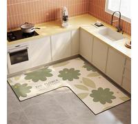 Treer Kitchen Rugs L-Shaped Non Slip Washable, Quick-Drying Kitchen Door Mat, Hallway Runner Long Carpet, Diatom Muddy Anti Fatigue Floor Mat (Flower Design,100 * 100 * 45cm)