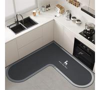 Treer Kitchen Rugs L-Shaped Non Slip Washable, Quick-Drying Kitchen Door Mat, Hallway Runner Long Carpet, Diatom Muddy Anti Fatigue Floor Mat for Sink & Laundry Standing (Blue Elk,80 * 80cm)