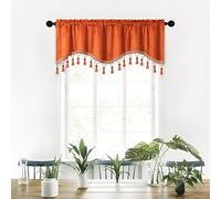Treer Medieval Style Curtain Valance for Kitchen Window, Short Curtains with Rod Pocket & Tassels, Blackout Polyester Window Treatment for Cafe, Camper, Bathroom, Living Rooms (Orange,40x150cm)