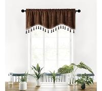 Treer Medieval Style Curtain Valance for Kitchen Window, Short Curtains with Rod Pocket & Tassels, Blackout Polyester Window Treatment for Cafe, Camper, Bathroom, Living Rooms (Coffee Brown,40x150cm)