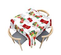 Treer Merry Christmas Print Antifouling Table Cloth, Washable Table Cloth Wipe Clean, Square Splash Proof Tablecloth, Tablecloths for Kitchen Decoration Outdoor Picnic, 140x140cm