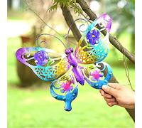Treer Metal Butterfly Wall Art Decor Large Butterfly Hanging Wall Deocrations Colourful Metal Butterfly Garden Ornaments for Indoor Outdoor Yard Sheds Walls Fences (Blue)