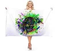 Treer Microfiber Beach Towel Large Oversized, Colorful Skull 3D Printing Lightweight Soft Absorbable Travel Towels Sports Bath Washcloth for Bedroom Swim Pool Yoga Travelling (150x180CM,G)