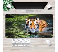 Treer Mouse Mat, 3D Animal Print Large Mouse Mat, Mouse Pad XXL/XL/L with Sewn Edges, Gaming Mouse Pad with Non-Slip Base, Mousepad Suitable for Office and Home (800x300mm,swimming tiger)