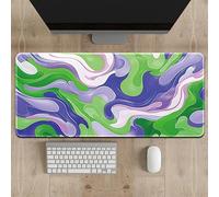 Treer Mouse Mat, Large Mouse Mat with Sewn Edges,Colorful Abstract Style Mouse Pad XXL/XL/L, Gaming Mouse Pad with Non-Slip Base, Mousepad Suitable for Office and Home (green purple,900x400mm)