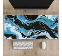 Treer Mouse Mat, Large Mouse Mat with Sewn Edges,Colorful Abstract Style Mouse Pad XXL/XL/L, Gaming Mouse Pad with Non-Slip Base, Mousepad Suitable for Office and Home (Blue white,800x300mm)