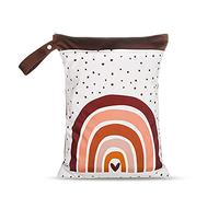 Treer Nappy Dry Wet Bag Double Zipper Reusable Waterproof Portable Nappy Bags Hanging Print Storage Bag for Baby Diaper Storage, Travel, Beach, Swimwear, Pool, Daycare (Brown Dots)