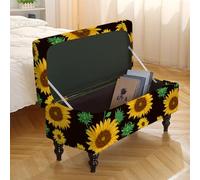 Treer Ottoman Lid Stretch Cover Rectangle, Soft Elastic Ottoman Slipcover Folding Ottoman Storage Bench Covers Washable Footstool Protector Covers for Living Room (Yellow Sunflower,M)