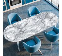 Treer Oval Fitted Tablecloth, Marble Texture, Polyester, 107x152cm/42"x60", Grey, Classic, Splash Resistant, Elastic Edged, Antifouling, Minimalist, Perfect for Dining Table, Parties, Everyday Use