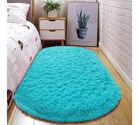Treer Oval Rugs Living Room, Area Rugs for Bedroom, Anti Slip Washable Extra Large Shaggy Thick Pile Rug Fluffy Modern Floor Carpets Mat Bedside Rugs for Kids Room (blue,40x120cm)