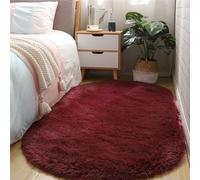 Treer Oval Rugs Living Room, Area Rugs for Bedroom, Anti Slip Washable Extra Large Shaggy Thick Pile Rug Fluffy Modern Floor Carpets Mat Bedside Rugs for Kids Room (burgundy red,60x200cm)