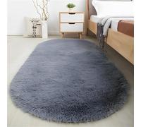 Treer Oval Rugs Living Room, Area Rugs for Bedroom, Anti Slip Washable Extra Large Shaggy Thick Pile Rug Fluffy Modern Floor Carpets Mat Bedside Rugs for Kids Room (grey,60x200cm)