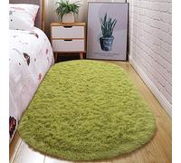 Treer Oval Rugs Living Room, Area Rugs for Bedroom, Anti Slip Washable Extra Large Shaggy Thick Pile Rug Fluffy Modern Floor Carpets Mat Bedside Rugs for Kids Room (grass green,60x200cm)