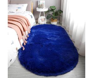 Treer Oval Rugs Living Room, Area Rugs for Bedroom,Solid Color Anti Slip Washable Extra Large Shaggy Thick Pile Rug Fluffy Modern Floor Carpets Mat Bedside Rugs for Kids Room (80x120cm,Royal blue)