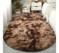 Treer Oval Rugs Living Room, Area Rugs for Bedroom, Tie-Dye Anti Slip Washable Extra Large Shaggy Thick Pile Rug Fluffy Modern Floor Carpets Mat Bedside Rugs for Kids Room (60x90cm,Brown)