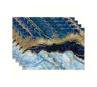 Treer Placemats Set of 2/4/6/8 Place Mats for Table Washable Stain Resistant 30x45cm Table Mats Dinner Table Decorations for Restaurant Kitchen Dining Wedding Decor - Classic Marble (Ocean blue,6 pcs)