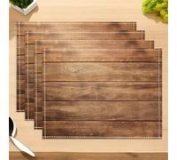 Treer Placemats Set of 2/4/6/8 Place Mats for Table Washable Stain Resistant 30x45cm Table Mats Dinner Table Decorations for Restaurant Kitchen Dining Wedding Decor, Wood Grain (Brown,4 pcs)