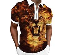Treer Polo Shirts for Men Adult Short Sleeve Animal Print T-Shirts Casual Fashion Summer Polo T Shirt Top Zipper Tennis Golf Polo Shirt Turn Down Collar Blouses Shirts