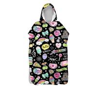 Treer Poncho Changing Robe Hooded, Dessert Cake candy Print Large Beach Towel Quick Dry Light Weight Blanket Towel with Hood for Surfing Swimming Wetsuit Adult Woman & Man (black,60x110cm)