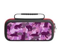 Treer Protective Carrying Case for Nintendo Switch, 3D Camouflage Animal Printed Travel Carry Case Hard Shell Protective Pouch with Carry Handle and 20 Game Cards Storage (Purple cat)