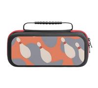 Treer Protective Carrying Case for Nintendo Switch, Bowling Ball Print Travel Carry Case Hard Shell Protective Pouch with Carry Handle and 20 Game Cards Storage (Orange Gray)