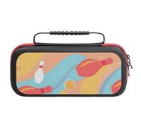 Treer Protective Carrying Case for Nintendo Switch, Bowling Ball Print Travel Carry Case Hard Shell Protective Pouch with Carry Handle and 20 Game Cards Storage (Orange Blue)