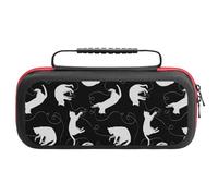 Treer Protective Carrying Case for Nintendo Switch, Cartoon Cat Printed Travel Carry Case Hard Shell Protective Pouch with Carry Handle and 20 Game Cards Storage (White cat)