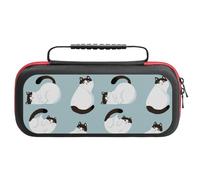 Treer Protective Carrying Case for Nintendo Switch, Cartoon Cat Printed Travel Carry Case Hard Shell Protective Pouch with Carry Handle and 20 Game Cards Storage (Black tail)