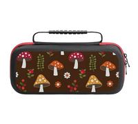 Treer Protective Carrying Case for Nintendo Switch, Mushroom Print Travel Carry Case Hard Shell Protective Pouch with Carry Handle and 20 Game Cards Storage (Orange and Red)