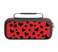 Treer Protective Carrying Case for Nintendo Switch, Valentine's Day Prints Travel Carry Case Hard Shell Protective Pouch with Carry Handle and 20 Game Cards Storage (Black and red)