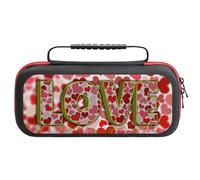 Treer Protective Carrying Case for Nintendo Switch, Valentine's Day Prints Travel Carry Case Hard Shell Protective Pouch with Carry Handle and 20 Game Cards Storage (Gold-Edged Hearts)