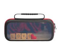 Treer Protective Carrying Case for Nintendo Switch, Valentine's Day Prints Travel Carry Case Hard Shell Protective Pouch with Carry Handle and 20 Game Cards Storage (Wooden Blocks)
