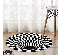 Treer Round Area Rugs, 3D Stereo Vision Floor Carpet,Black White Plaid Optical Illusion Vortex Rug, Anti-slip Floor Mat Doormat for Living Dining Room Bedroom Kitchen (60x60cm,A)