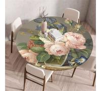 Treer Round Tablecloth, Elegant Pastoral Wipeable Round Table Cloth, Washable Table Protector, Elastic Edged Fitted Backed Table Cover for Dinning Room Kitchen Picnic Party (Khaki,80cm)