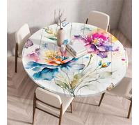 Treer Round Tablecloth, Elegant Pastoral Wipeable Round Table Cloth, Washable Table Protector, Elastic Edged Fitted Backed Table Cover for Dinning Room Kitchen Picnic Party (Colorful,90cm)