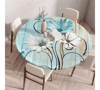 Treer Round Tablecloth, Elegant Pastoral Wipeable Round Table Cloth, Washable Table Protector, Elastic Edged Fitted Backed Table Cover for Dinning Room Kitchen Picnic Party (Blue,80cm)