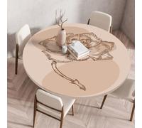 Treer Round Tablecloth, Nordic Bohemia Print Wipeable Round Table Cloth, Washable Table Protector, Elastic Edged Fitted Backed Table Cover for Kitchen Picnic Party (Khaki,60cm)