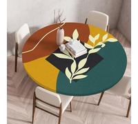 Treer Round Tablecloth, Nordic Bohemia Print Wipeable Round Table Cloth, Washable Table Protector, Elastic Edged Fitted Backed Table Cover for Kitchen Picnic Party (Green,160cm)