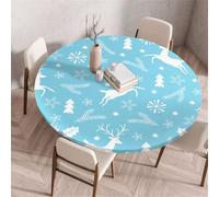 Treer Round Tablecloth Protector Christmas Party Decorations Wipeable Round Table Cloth, Elastic Edged Fitted Backed Table Cover Washable for Dinning Room Kitchen Picnic (Light Blue,200cm)