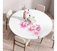 Treer Round Tablecloth Protector Japanese Style Wipeable Round Table Cloth, Elastic Edged Fitted Backed Table Cover Washable for Dinning Room Kitchen Picnic Party (White,200cm)
