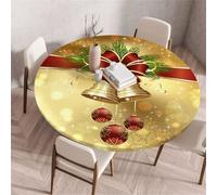 Treer Round Tablecloth Protector Simple Christmas Pattern Wipeable Round Table Cloth, Elastic Edged Fitted Backed Table Cover Washable for Dinning Room Kitchen Picnic (Gold,90cm)