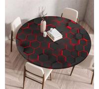 Treer Round Tablecloth Protector Simple Colorful Plaid Wipeable Round Table Cloth, Elastic Edged Fitted Backed Table Cover Washable for Dinning Room Kitchen Picnic Party (Red,90cm)