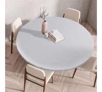 Treer Round Tablecloth Protector Simple Solid Color Wipeable Round Table Cloth, Elastic Edged Fitted Backed Table Cover Washable for Dinning Room Kitchen Picnic Party (Light Gray,150cm)